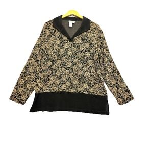 Coldwater Creek Top Popover Size 1X Textured Paisley Slinky Stretchy‎ Artsy LS